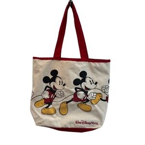 Disney Walt World Mickey Mouse Canvas‎ Tote Bag Red Trim